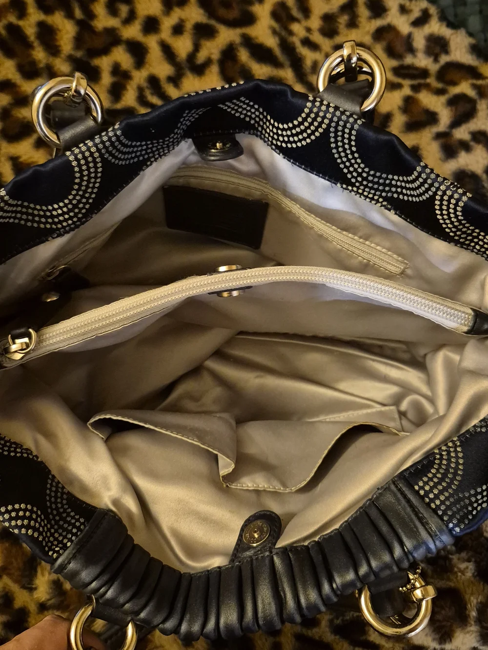 COACH Ashley Dotted Op Art Navy Blue Signature Carryall/Shoulder bag F20056
